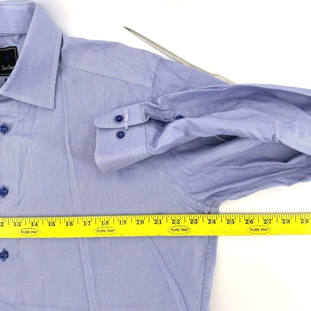 David Donahue‎ Dress Shirt Mens 15.5 34/35 Blue Trim Fit Cotton Textured Spread - Picture 4 of 6